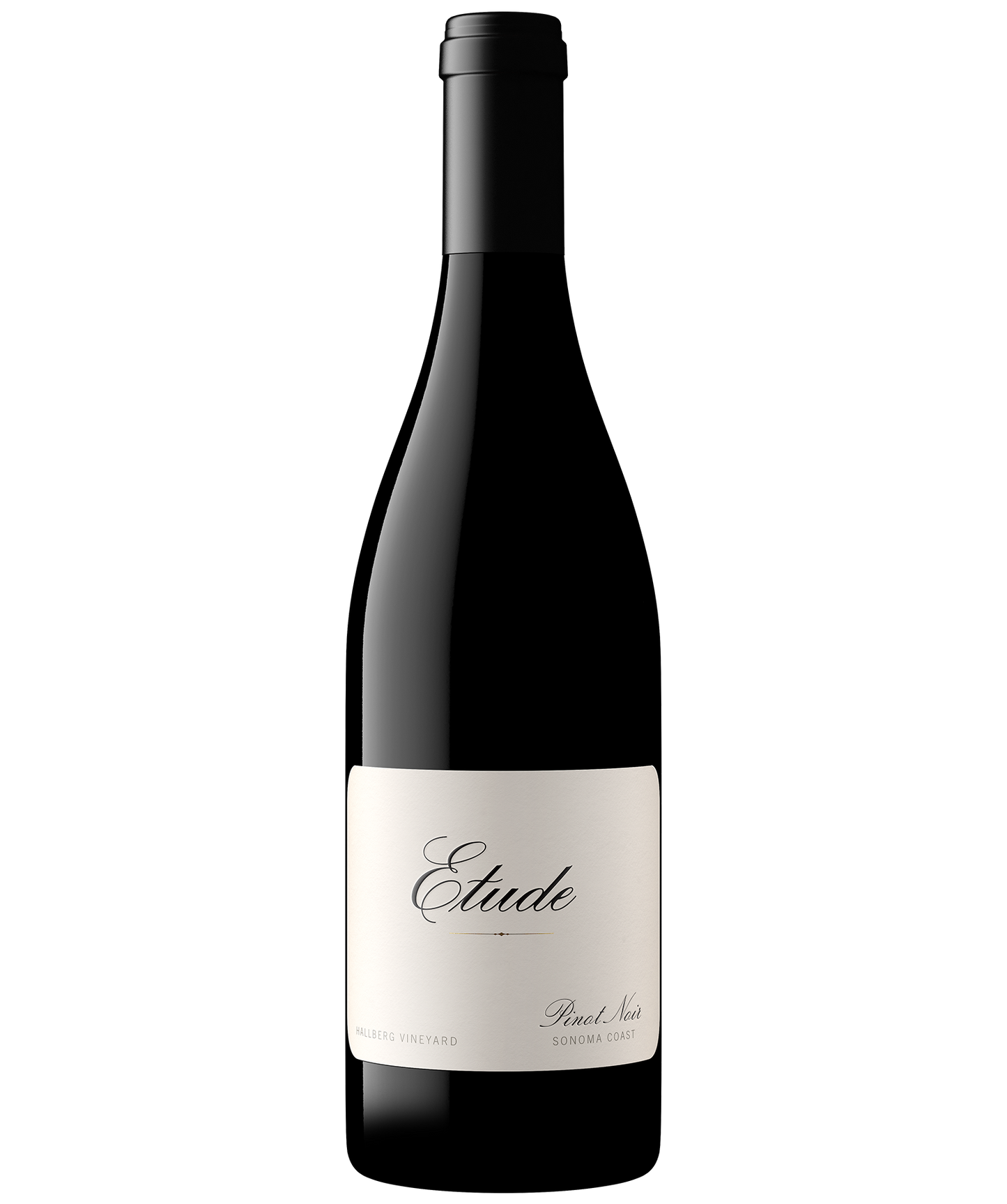 A bottle of Etude Hallberg Vineyard Sonoma Coast Pinot Noir.