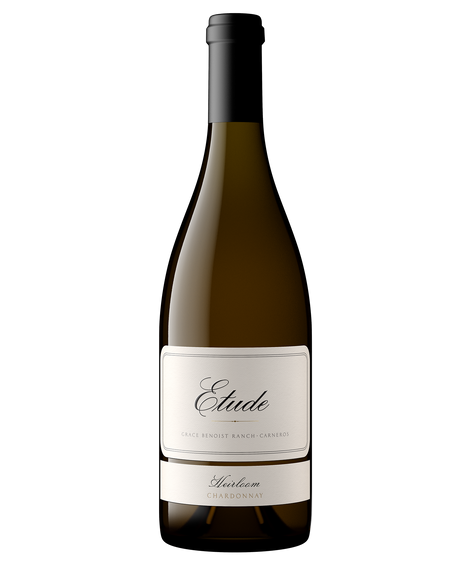 A bottle of Heirloom Chardonnay from Etude's Carneros estate vineyard, Grace Benoist Ranch 