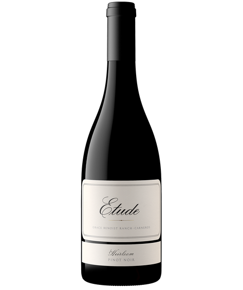 A bottle of Heirloom Pinot Noir from Etude's Carneros estate vineyard, Grace Benoist Ranch 