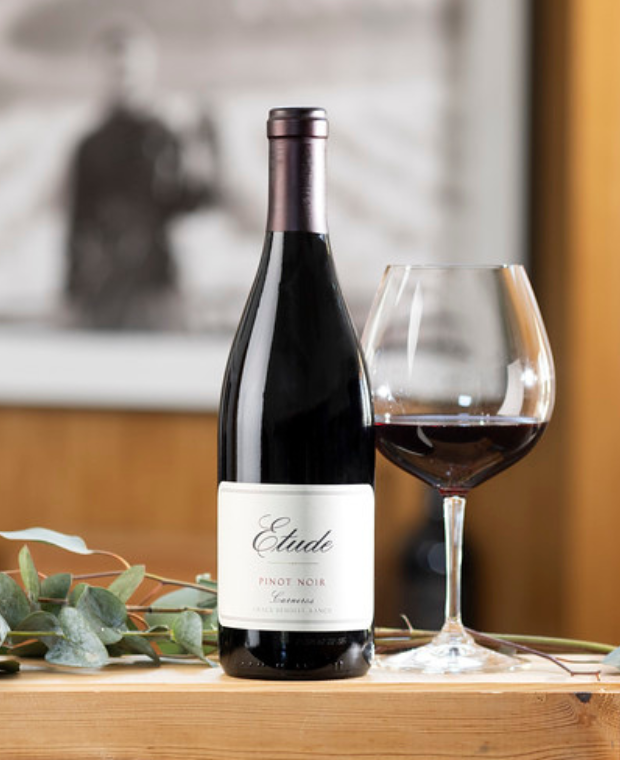 Etude Pinot Noir Carneros wine bottle and glass