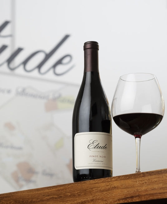 Etude Pinot Noir bottle and glass of red wine