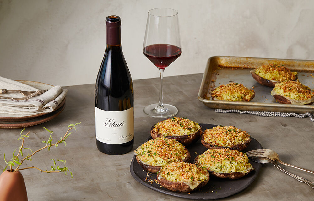 Stuffed Portabella Mushrooms with Etude Fiddlestix Pinot Noir