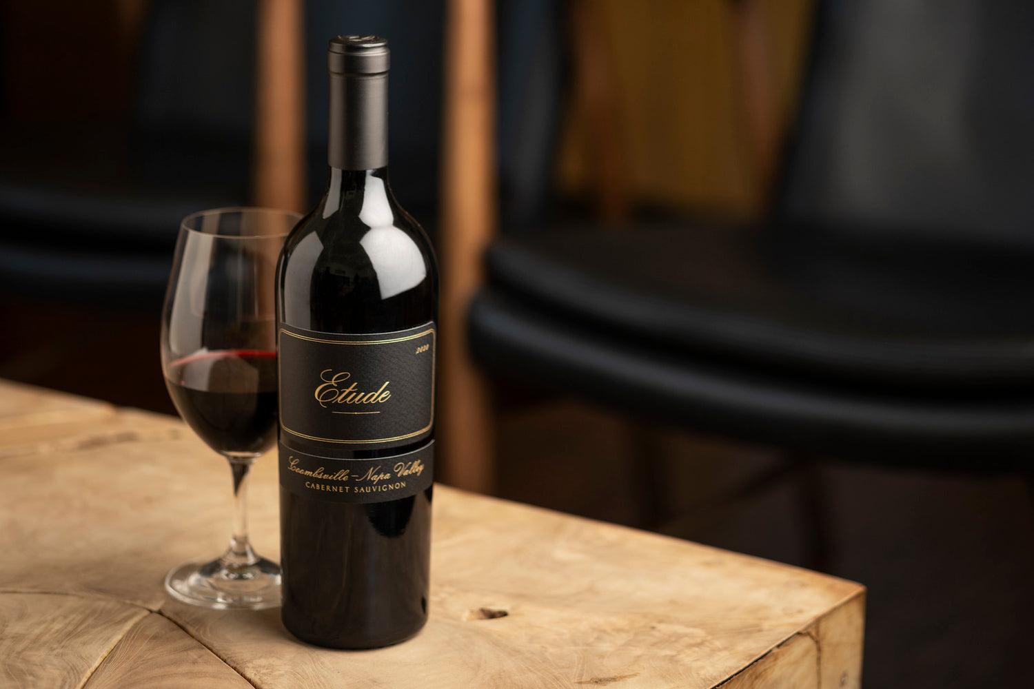Bottle of Etude Wines Cabernet Sauvignon with wine glass