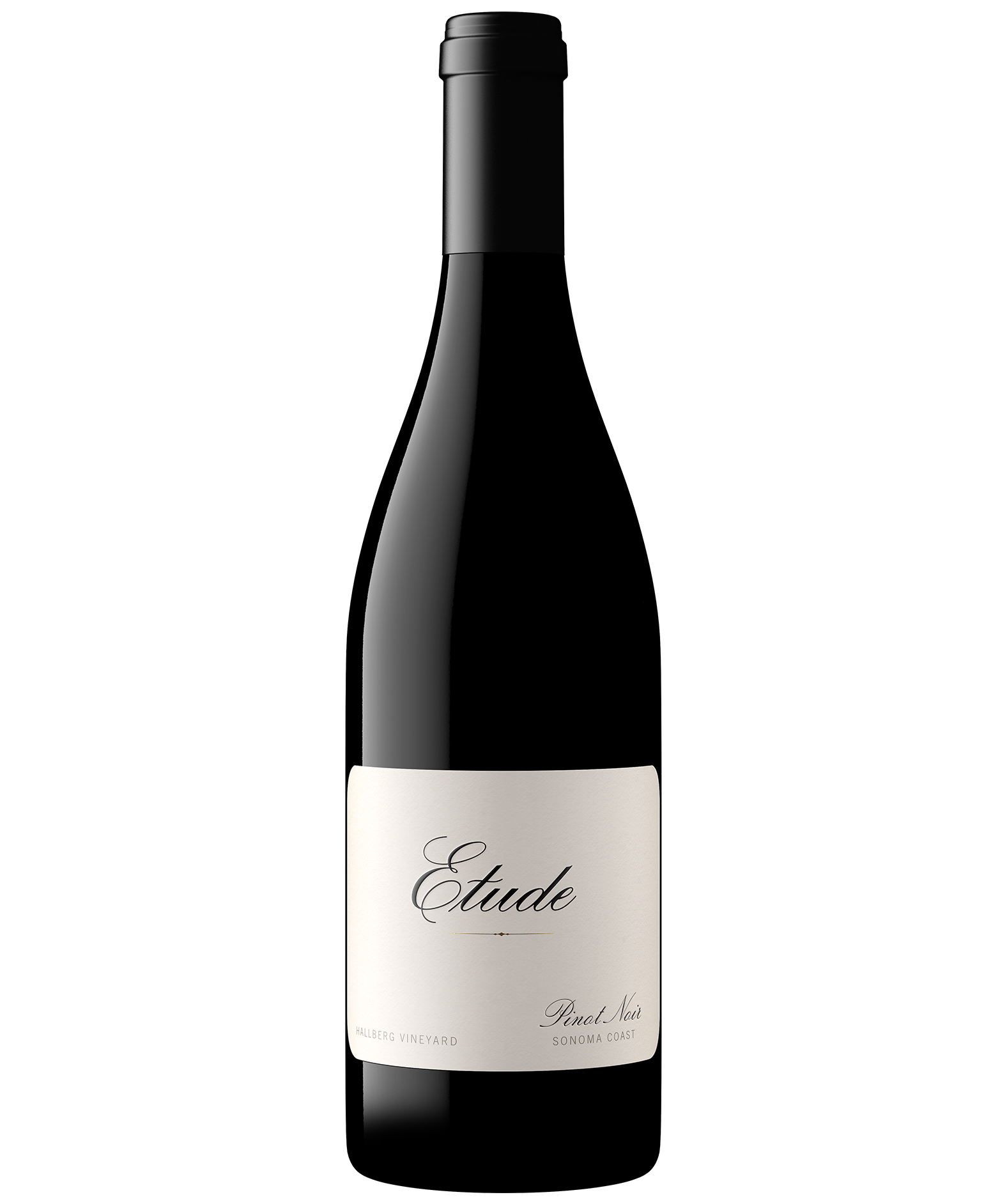 A bottle of Etude Hallberg Vineyard Sonoma Coast Pinot Noir.