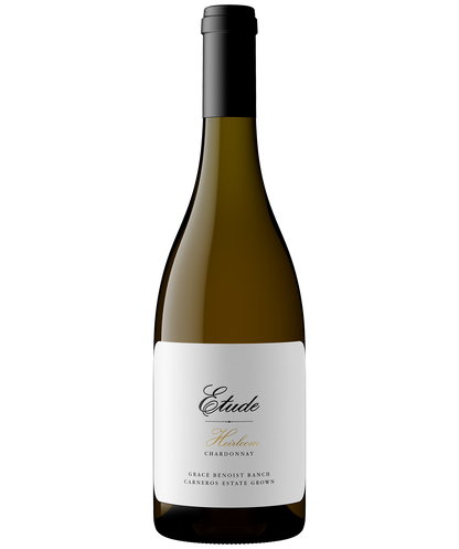 A bottle of Heirloom Chardonnay from Etude's Carneros estate vineyard, Grace Benoist Ranch 