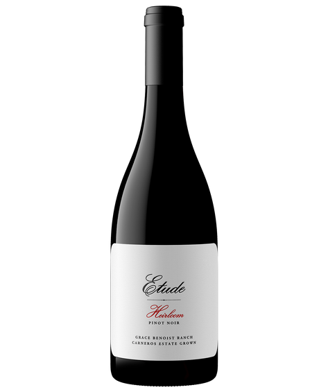 A bottle of Heirloom Pinot Noir from Etude's Carneros estate vineyard, Grace Benoist Ranch 