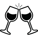 Line drawing of two wine glasses clinking